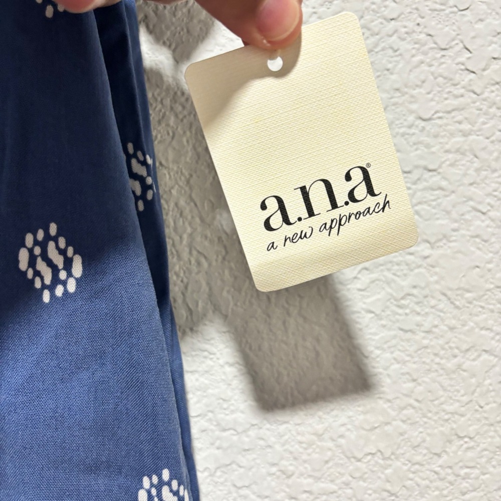 ANA A New Approach Shift Dress Womens Large Blue Geometric V-Neck Rayon Pockets - Picture 6 of 9